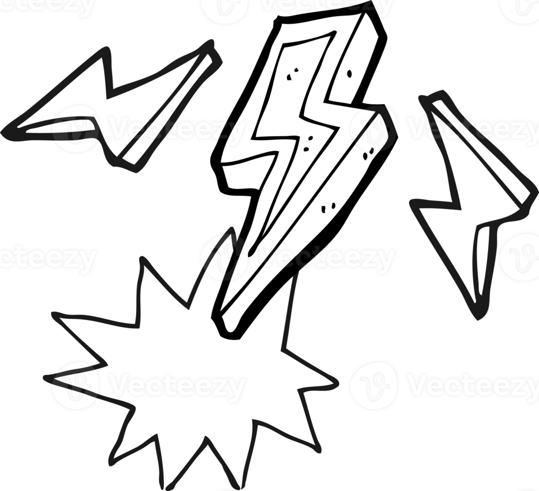 black and white cartoon lightning bolt doodle png