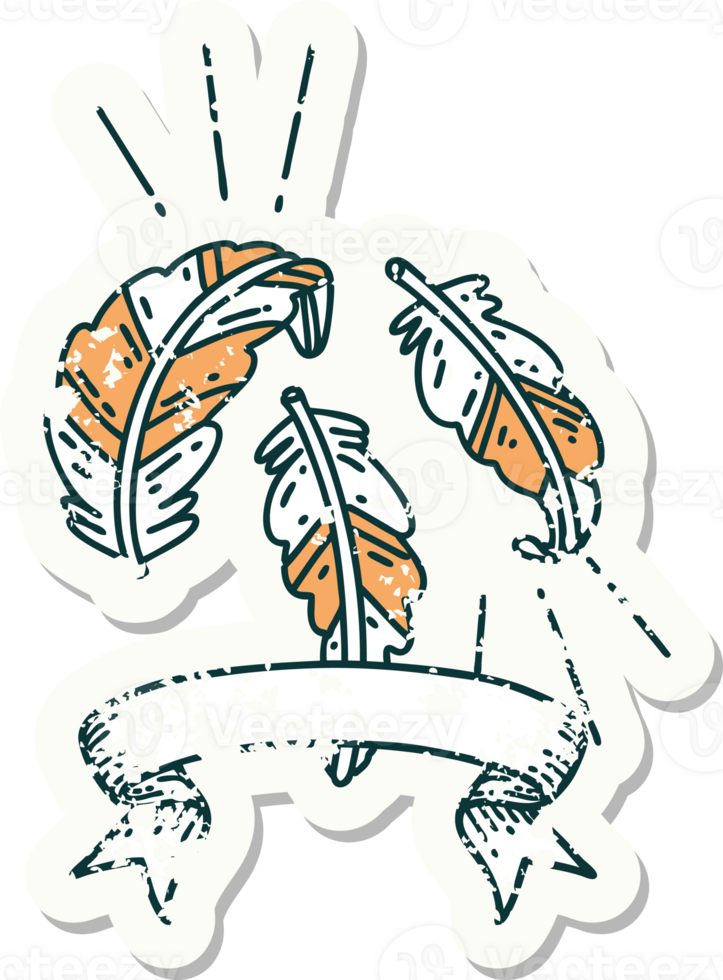 grunge sticker of tattoo style feathers floating png