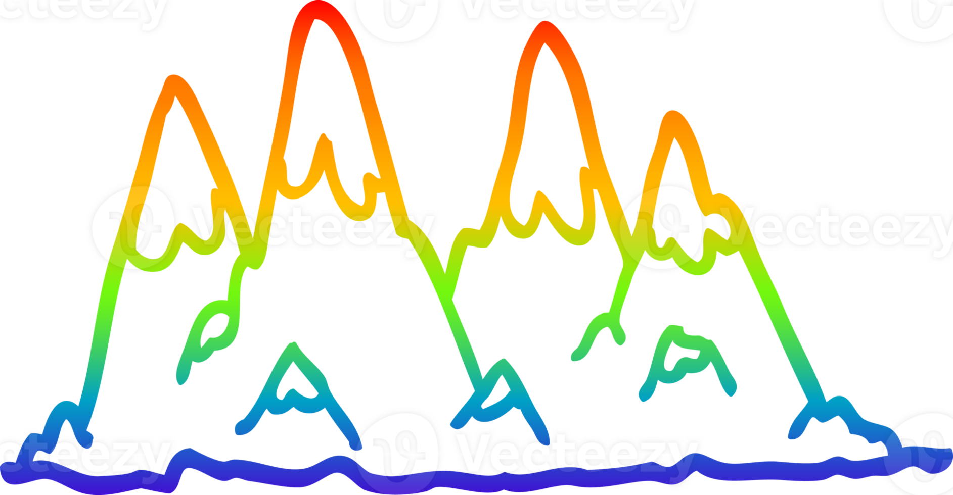 regenbooggradiënt lijntekening cartoon bergketen png