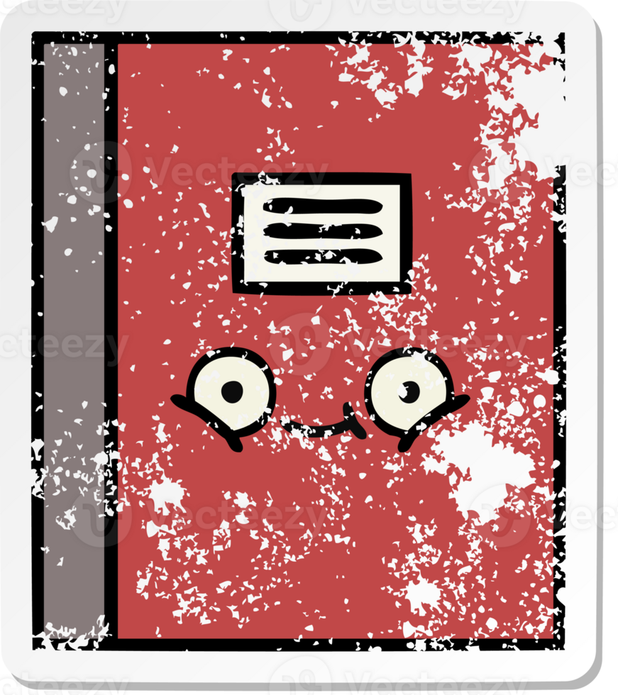 distressed sticker of a cute cartoon notebook png