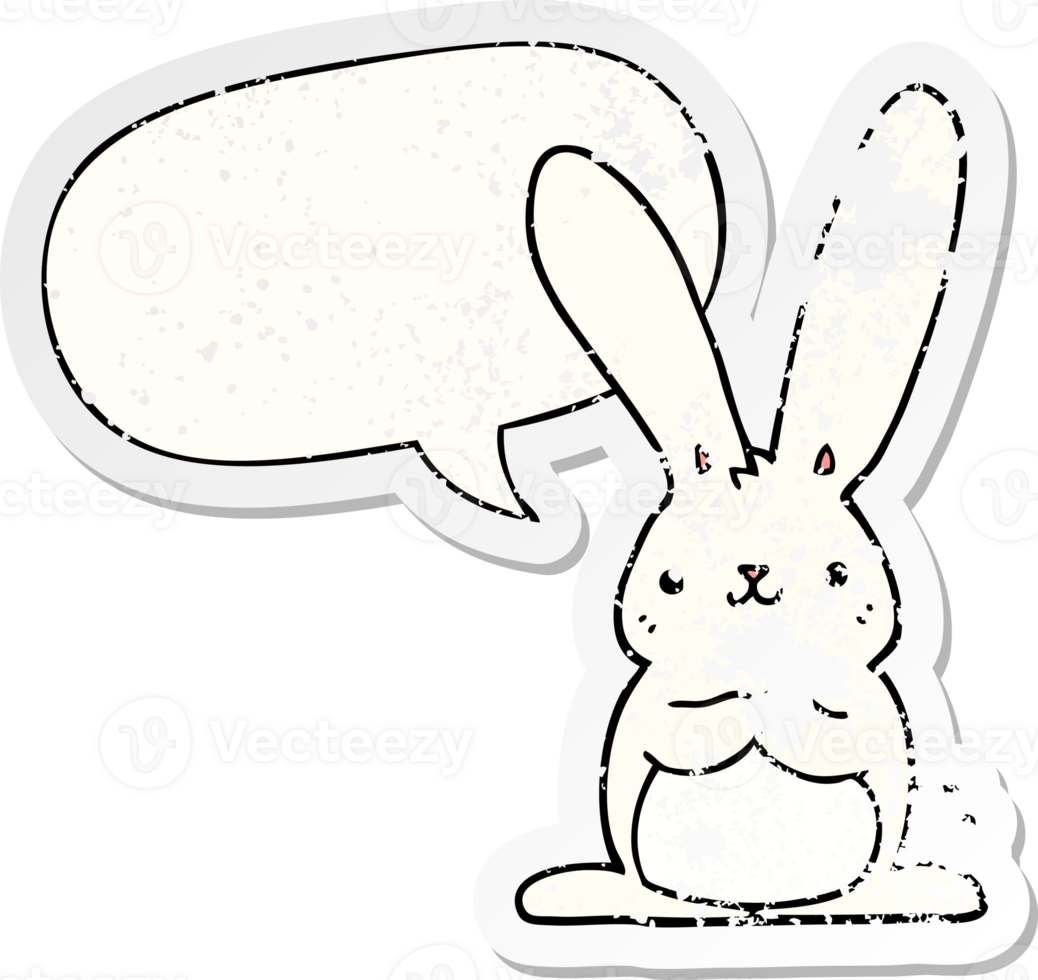 cartoon rabbit and speech bubble distressed sticker png