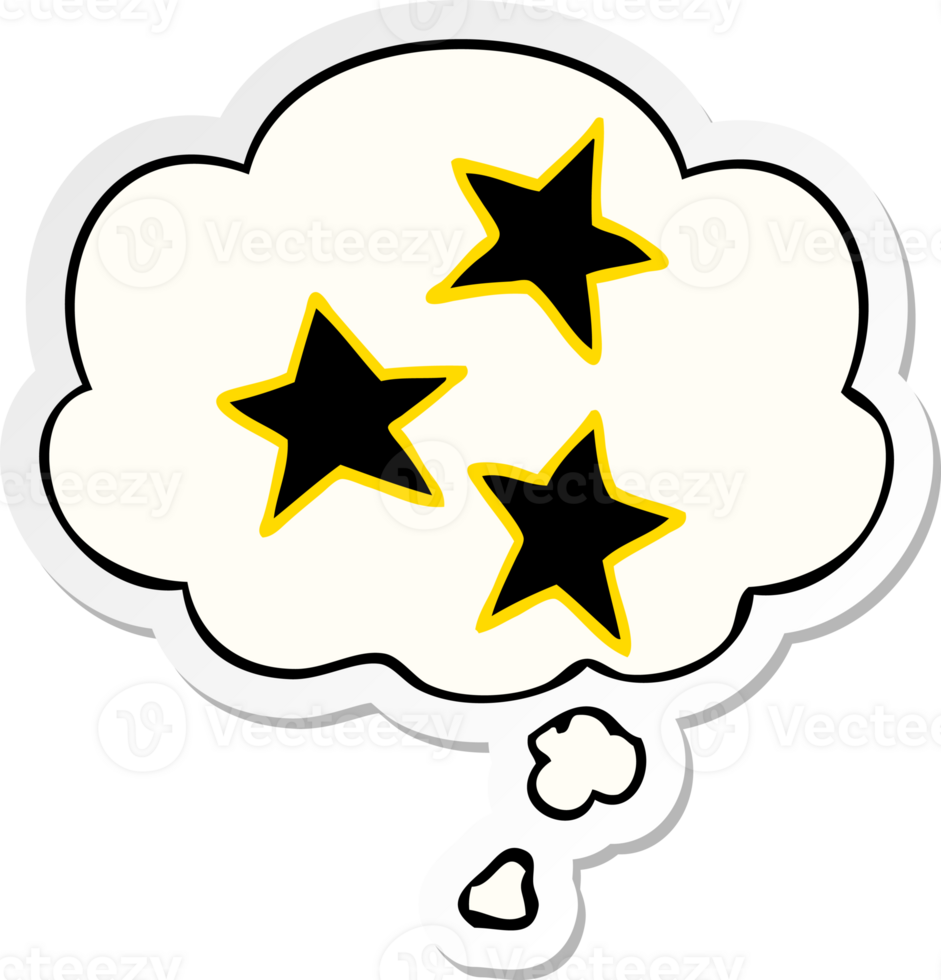 cartoon stars and thought bubble as a printed sticker png