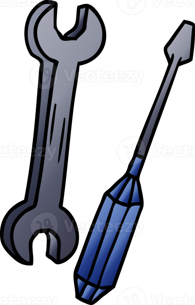 gradient cartoon doodle of a spanner and a screwdriver png