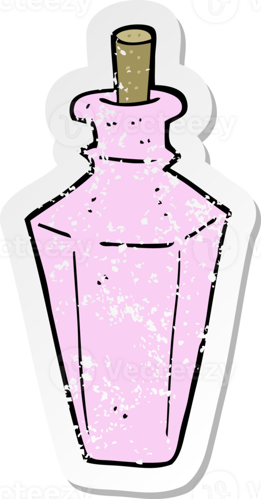 retro distressed sticker of a cartoon perfume fragrance bottle png