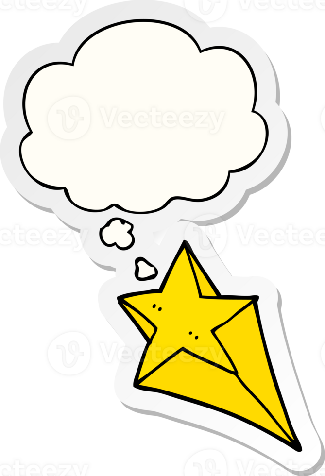 cartoon shooting star and thought bubble as a printed sticker png