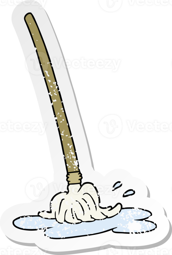 distressed sticker of a wet cartoon mop png