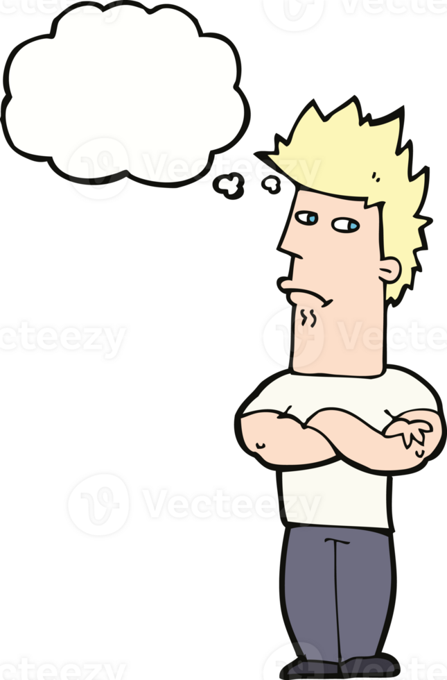 cartoon man sulking with thought bubble png