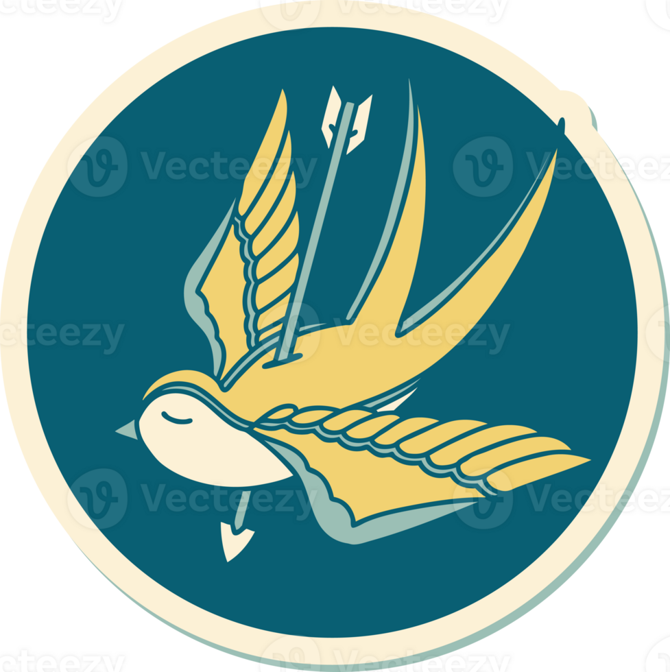 tattoo style sticker of a swallow pieced by arrow png