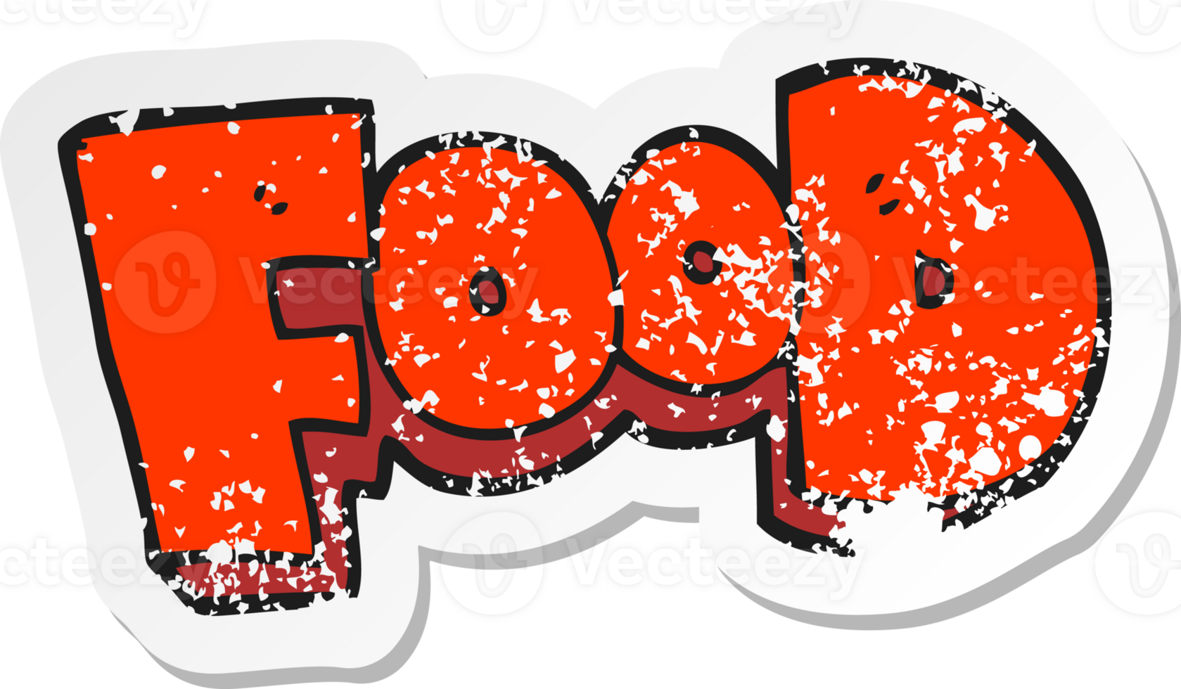 retro distressed sticker of a cartoon word food png