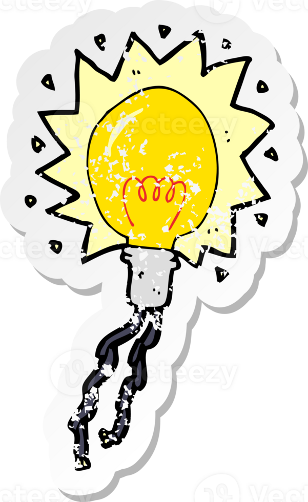 retro distressed sticker of a cartoon electric light bulb png