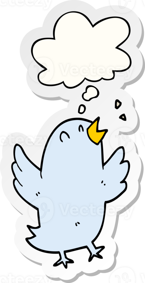 cartoon bird singing and thought bubble as a printed sticker png