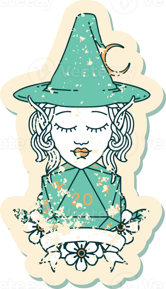 elf mage character with natural twenty dice roll illustration png