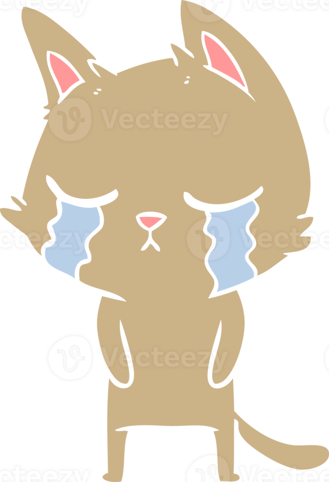 crying flat color style cartoon cat png