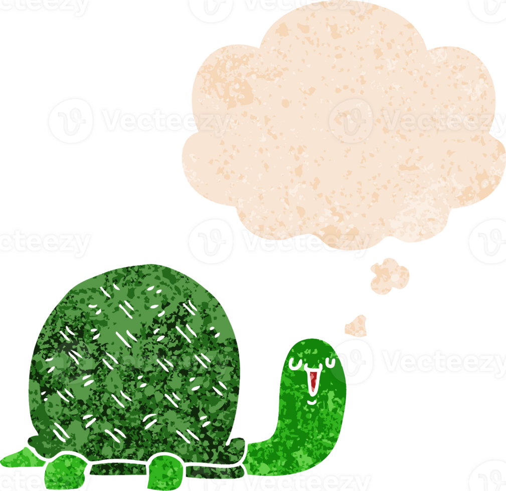 cute cartoon turtle and thought bubble in retro textured style png