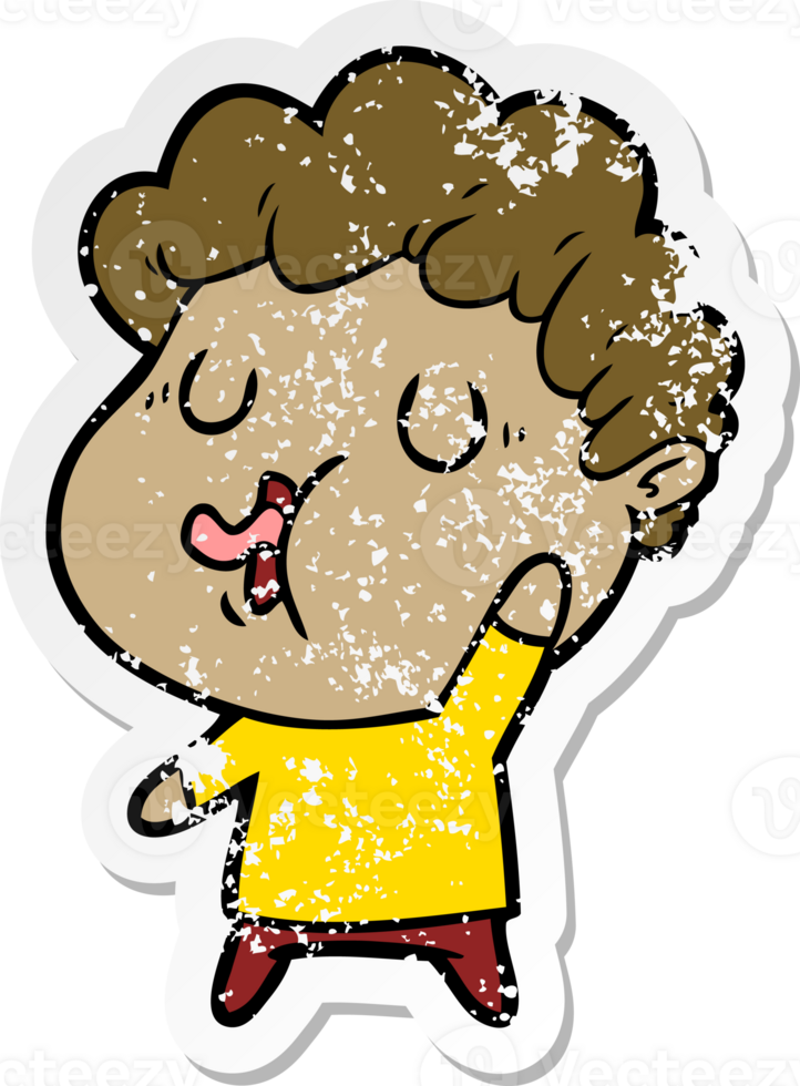 distressed sticker of a cartoon man singing png