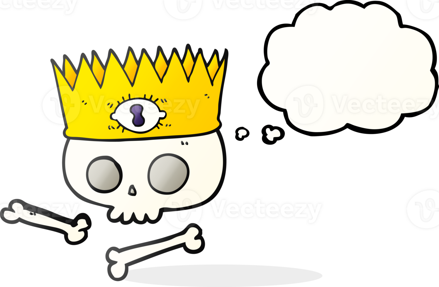 thought bubble cartoon magic crown on old skull png