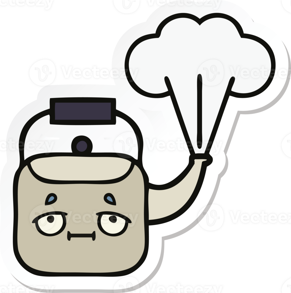 sticker of a cute cartoon steaming kettle png