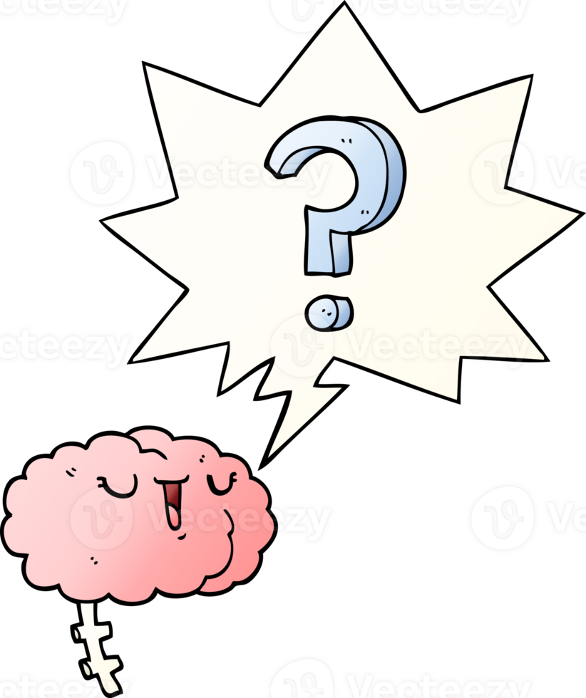 cartoon curious brain and speech bubble in smooth gradient style png