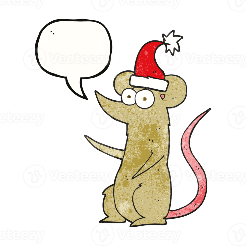 speech bubble textured cartoon mouse wearing christmas hat png