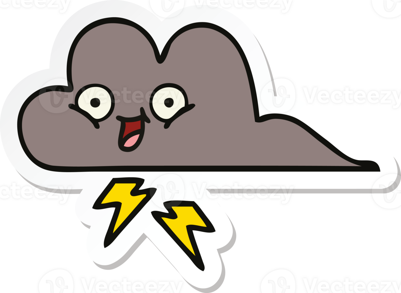 sticker of a cute cartoon storm cloud png