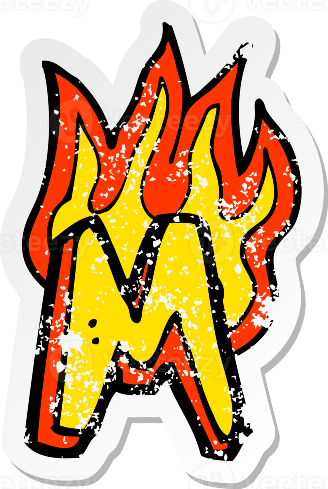 retro distressed sticker of a cartoon flaming letter png