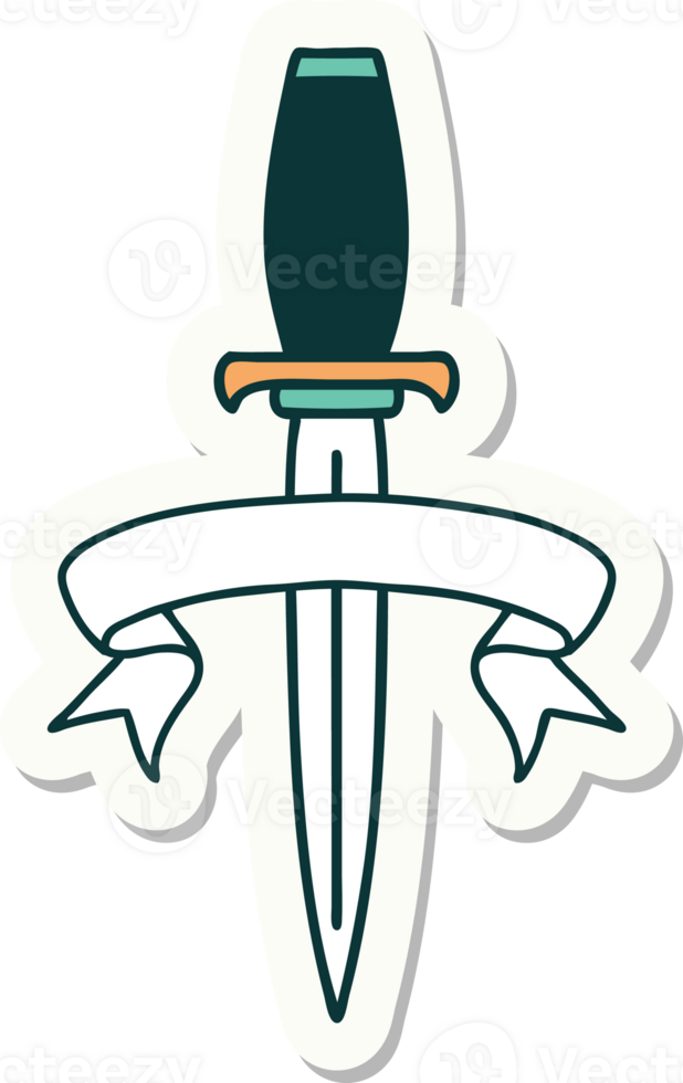 tattoo sticker with banner of a dagger png