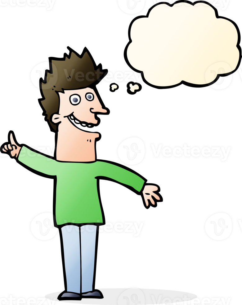 cartoon happy man with thought bubble png