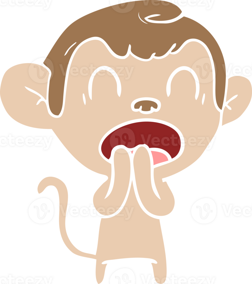 yawning flat color style cartoon monkey png