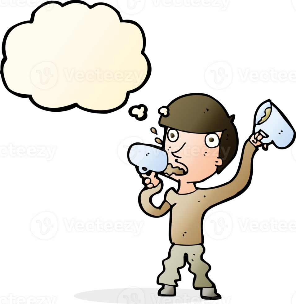 cartoon man drinking beer with thought bubble png