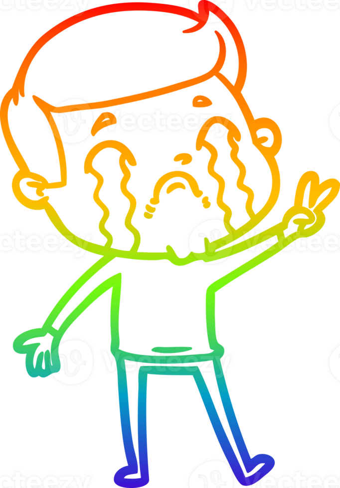rainbow gradient line drawing cartoon man crying png