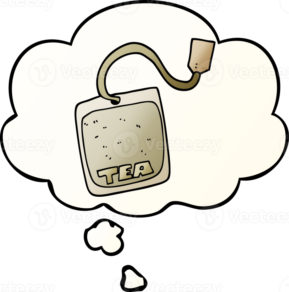 cartoon tea bag and thought bubble in smooth gradient style png