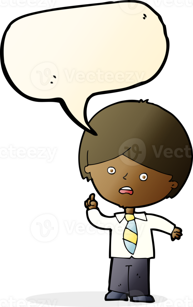cartoon worried school boy raising hand with speech bubble png