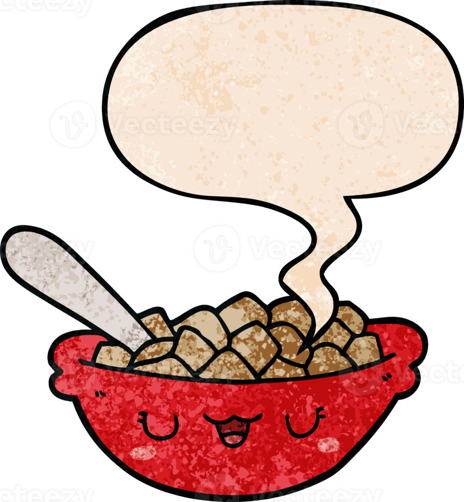 cute cartoon bowl of cereal and speech bubble in retro texture style png