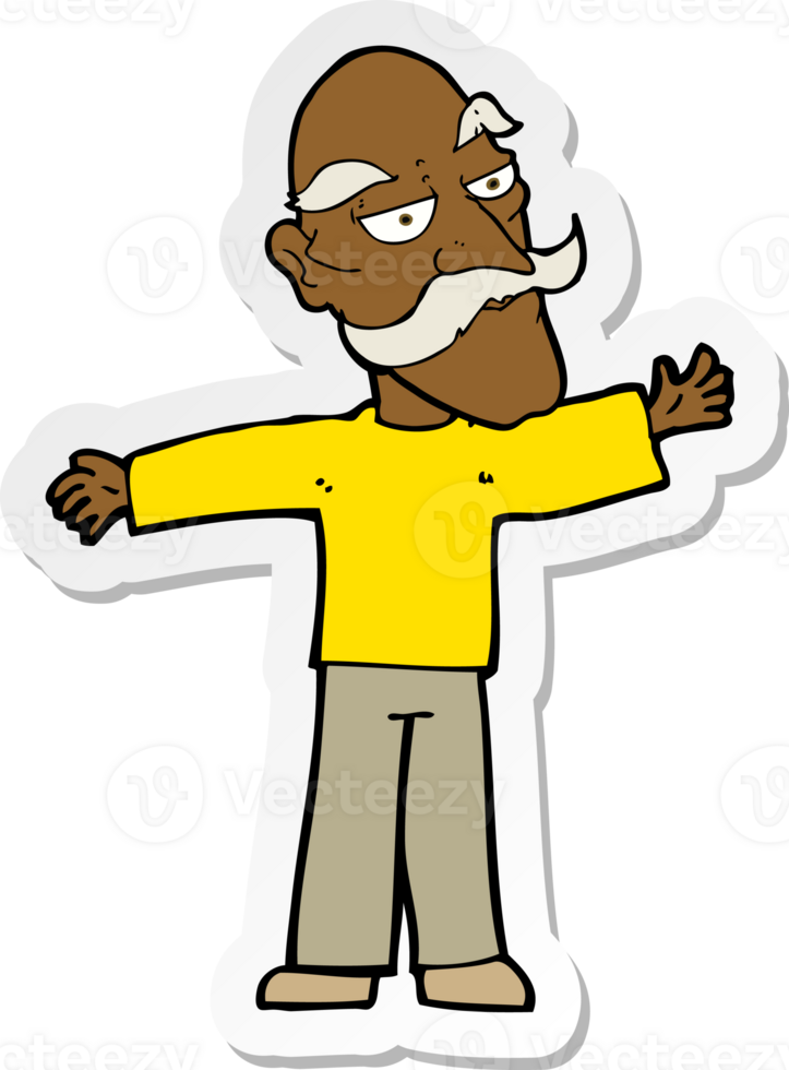 sticker of a cartoon old man spreading arms wide png