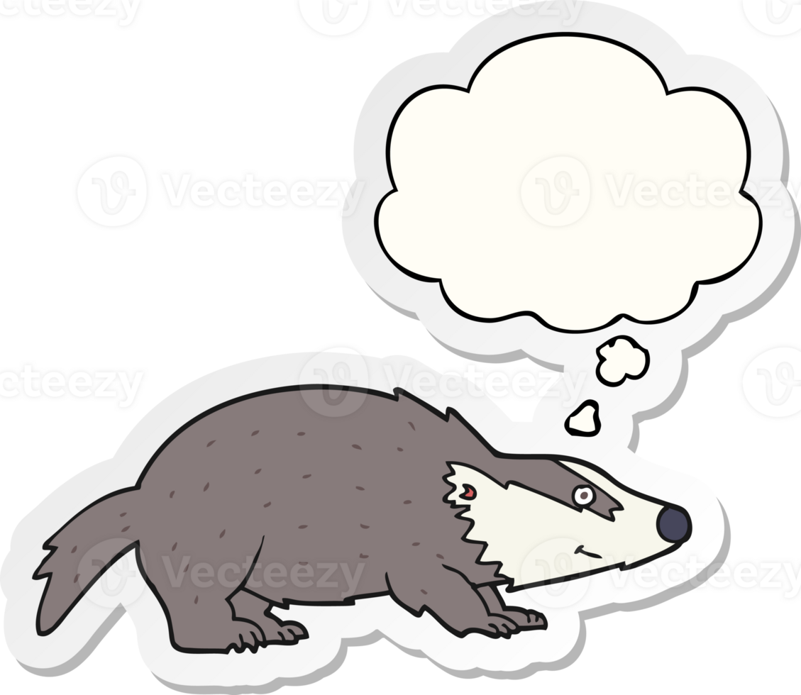cartoon badger and thought bubble as a printed sticker png