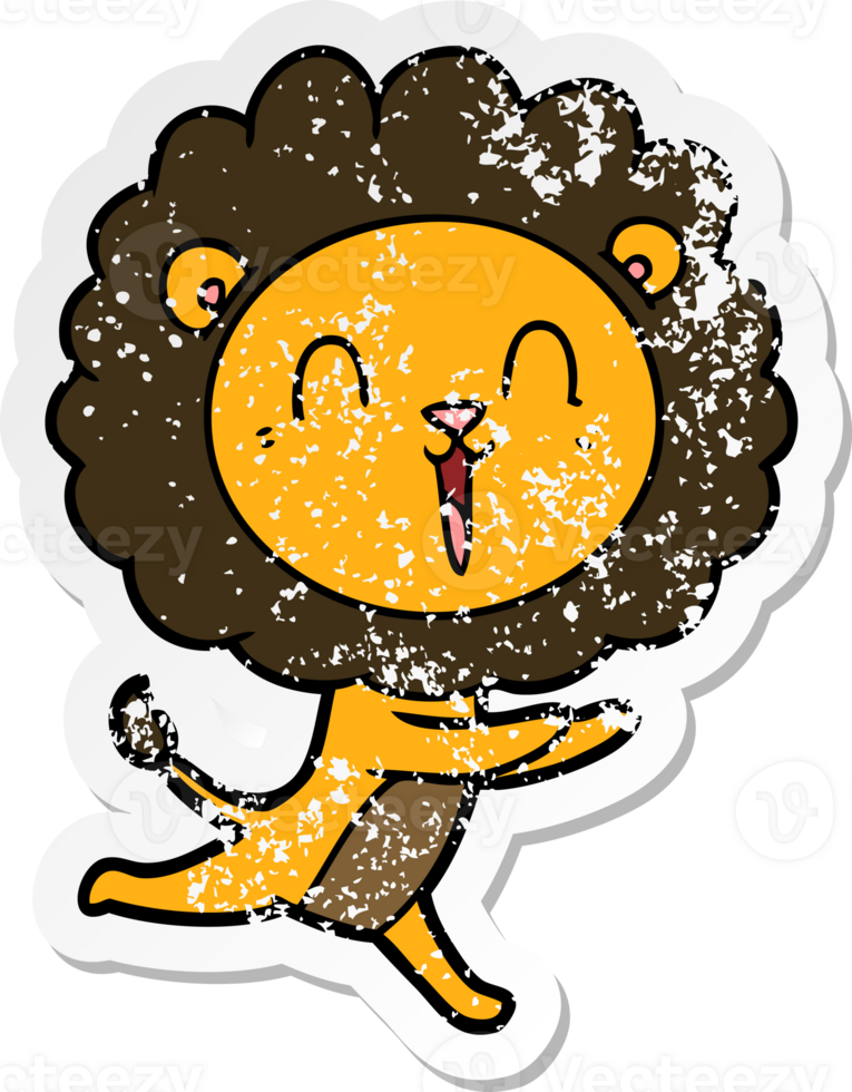 pegatina angustiada de una caricatura de león riendo corriendo png