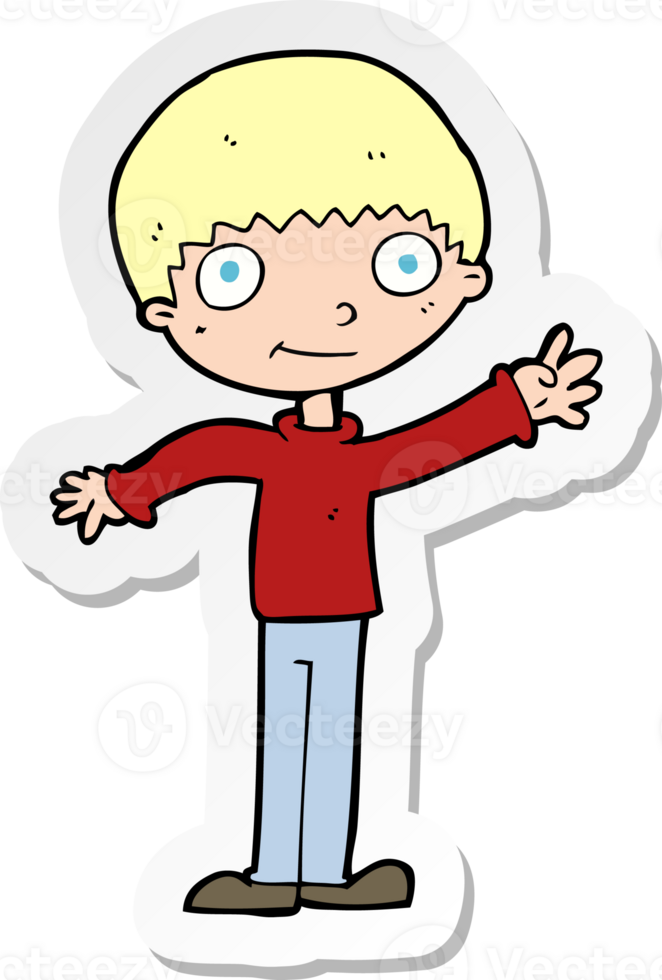 sticker of a cartoon happy waving boy png