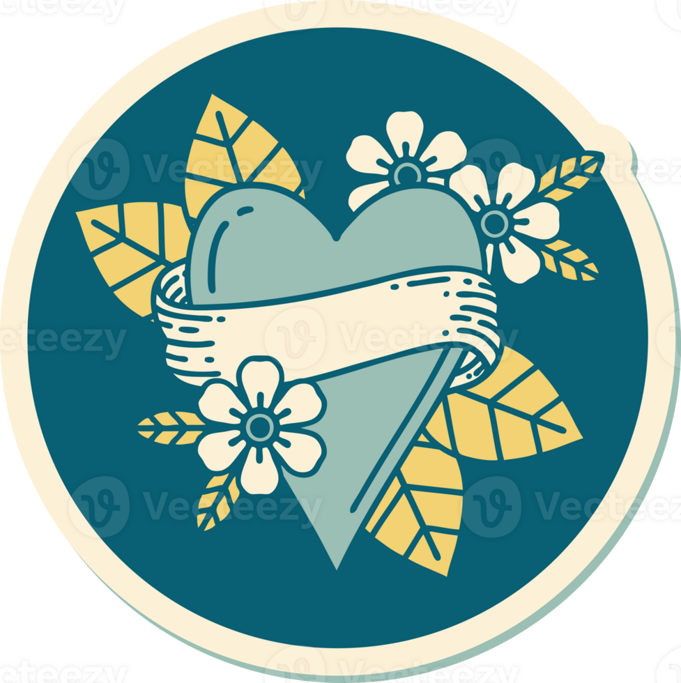 tattoo style sticker of a heart and banner png