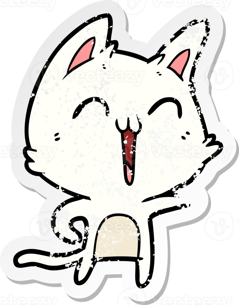 distressed sticker of a happy cartoon cat png