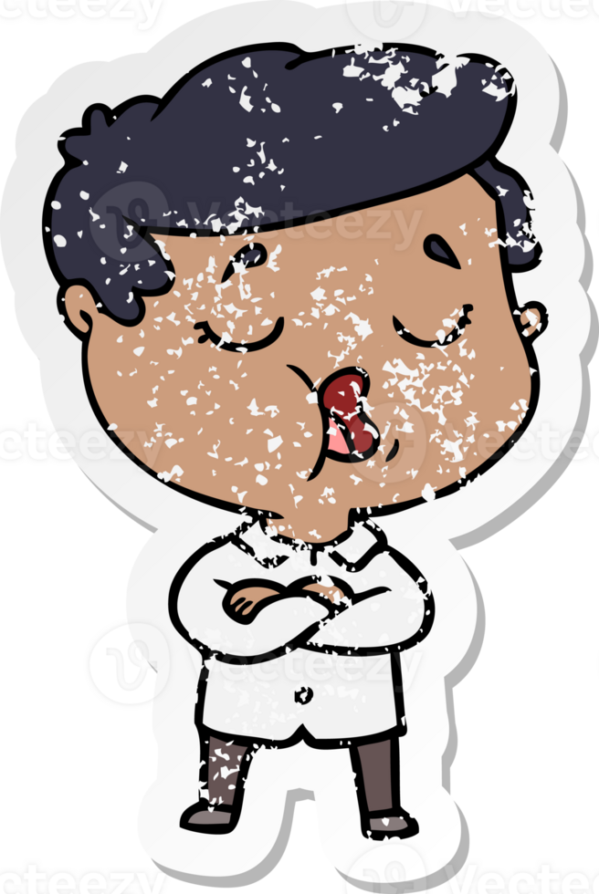 distressed sticker of a cartoon man talking png