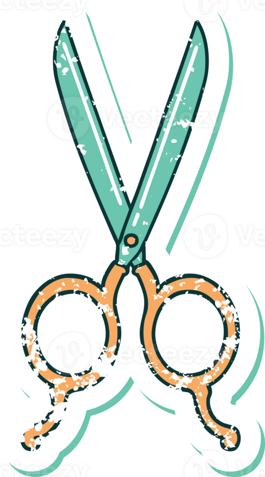 distressed sticker tattoo style icon of barber scissors png