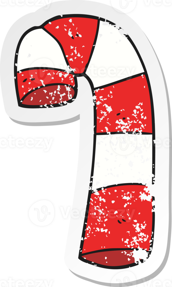 retro distressed sticker of a cartoon candy cane png
