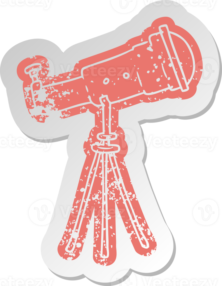 distressed old sticker of a large telescope png