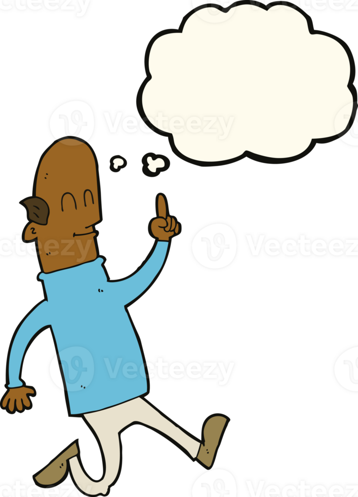 cartoon bald man with idea with thought bubble png