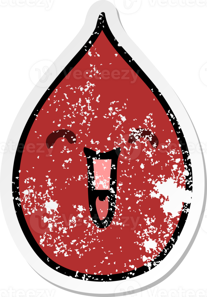 distressed sticker of a quirky hand drawn cartoon emotional blood drop png