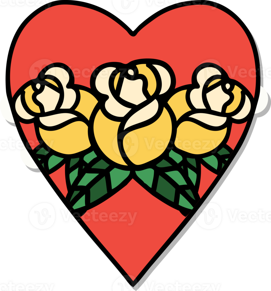 tattoo style sticker of a heart and flowers png