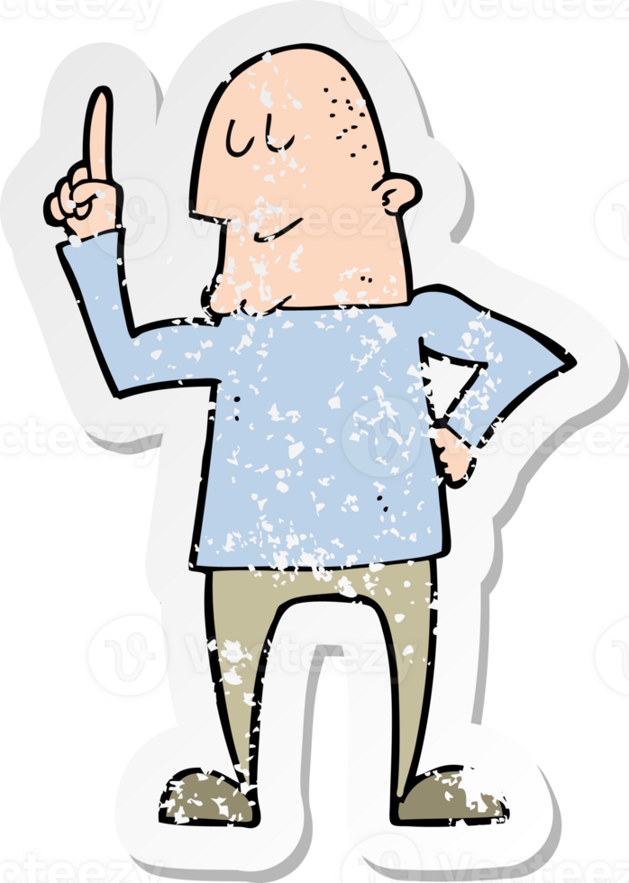 retro distressed sticker of a cartoon man pointing finger png