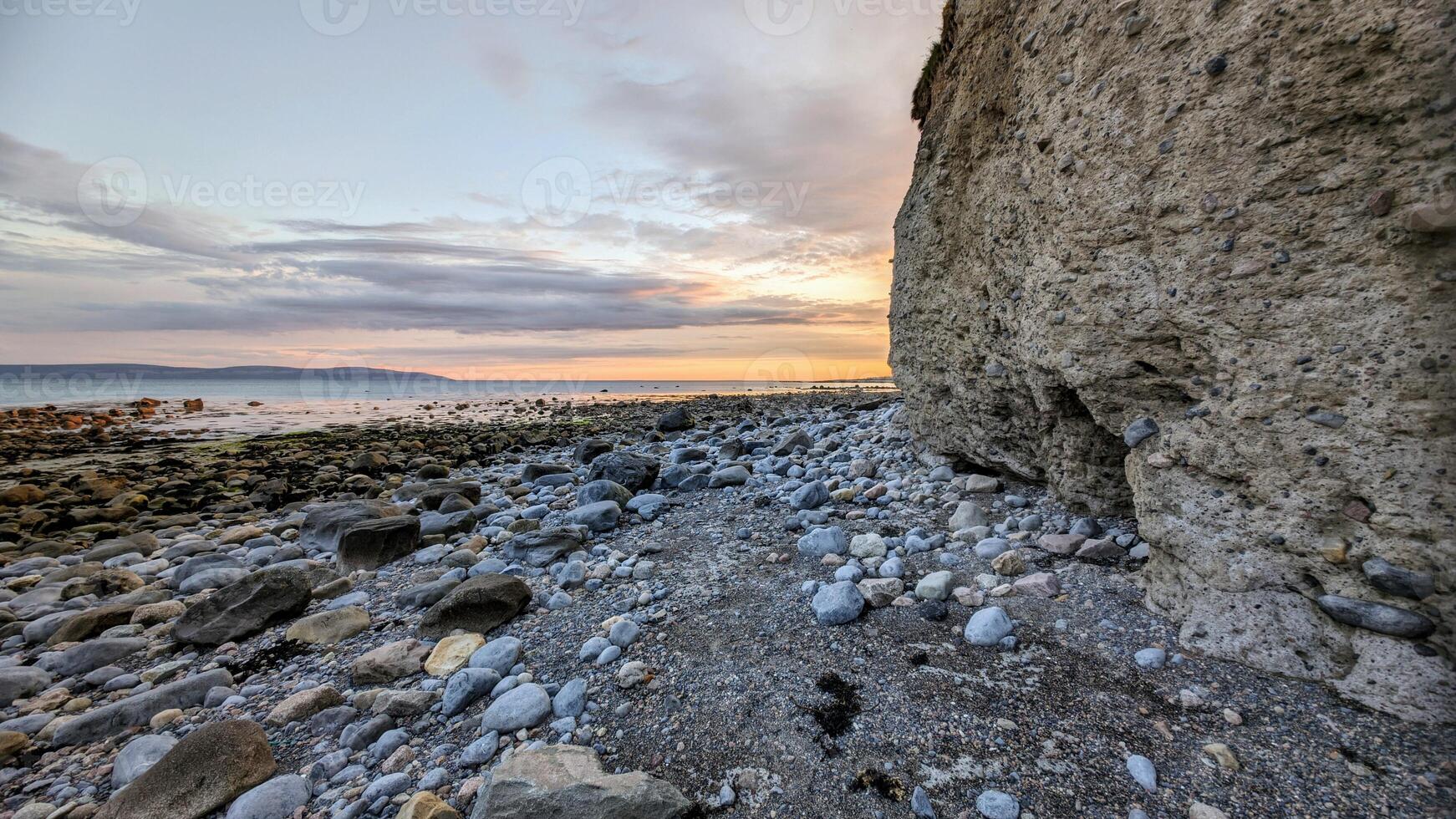 Beautiful coastal sunset landscape scenery of wild Atlantic way at Silverstrand beach, Galway, Ireland, nature background, wallpaper photo