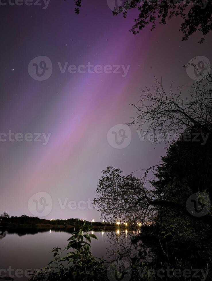 Northern lights, Aurora Borealis above Galway city in Ireland, nature background, night sky wallpaper photo