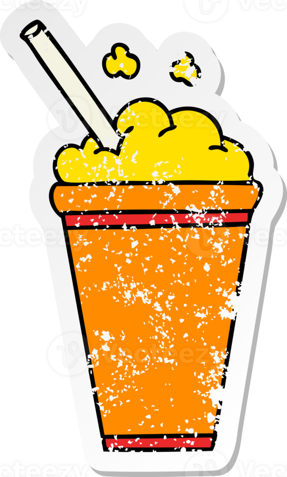 distressed sticker of a quirky hand drawn cartoon iced drink png
